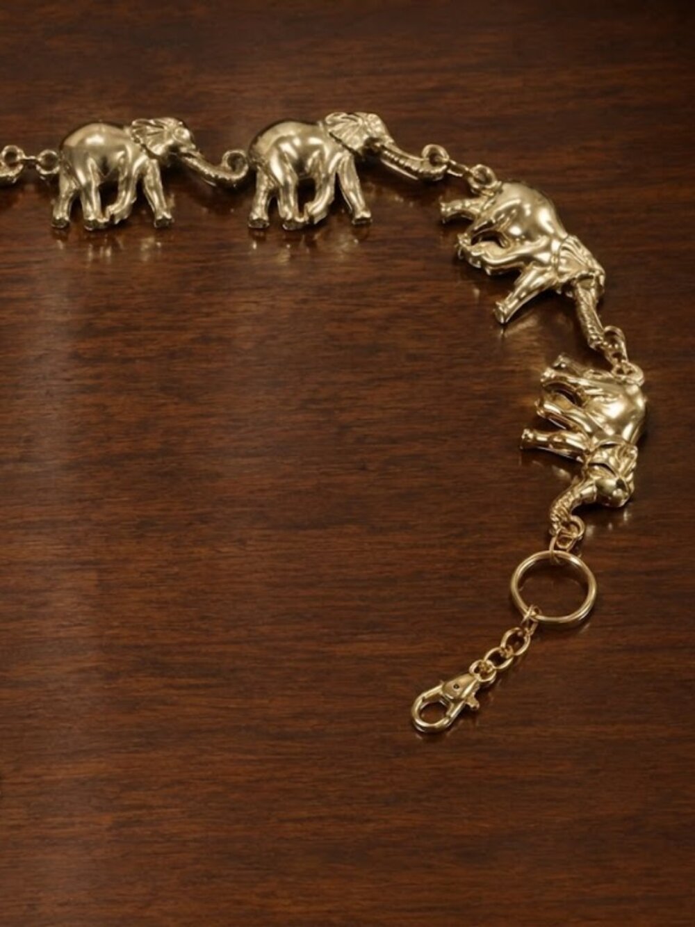 Vintage Anne Klein Gold Plated Brass Elephant Chain Link Belt - Picture 4 of 15